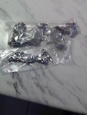 Silver Tone Pave Heart Necklace and Bracelet Set